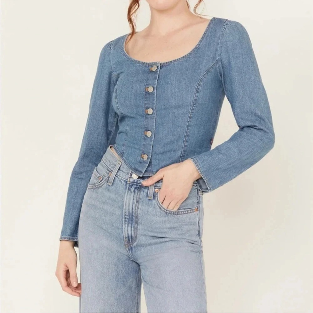 Stylish Blue Denim Button-Up Top